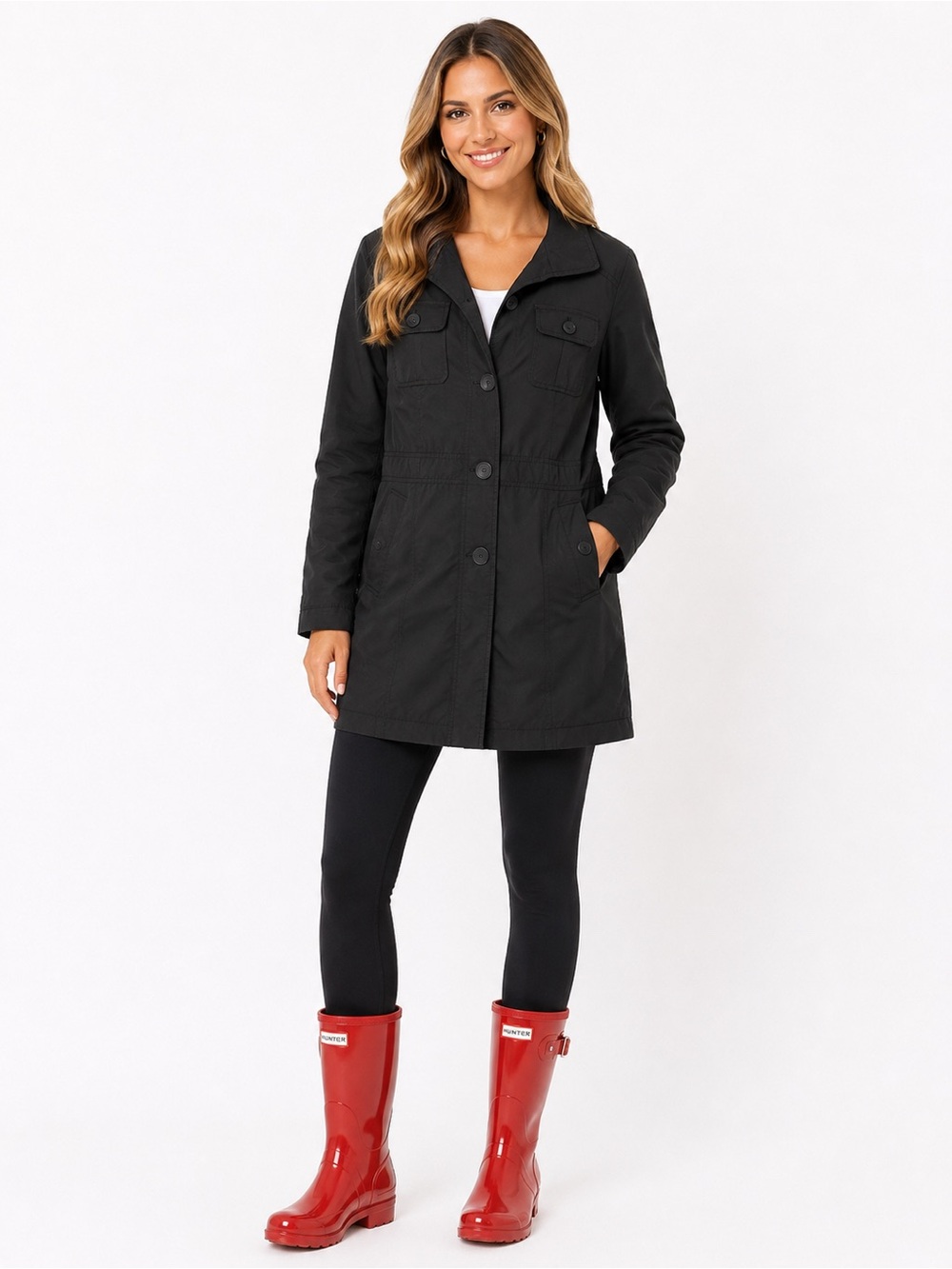 Kenneth Cole Reaction Black Water-Resistant Utility Trench Jacket Coat Size L